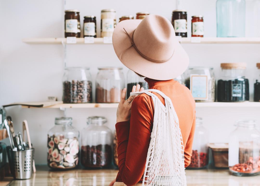 Woman shopping with reusable bag