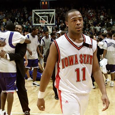 Jamaal Tinsley walks off the court after the Hampton Pirates won 58-57 during the NCAA Tournament.