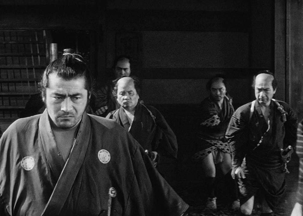 Actors in a scene from Yojimbo.