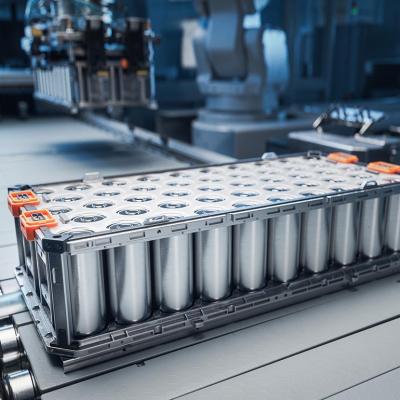 Lithium ion battery for electric vehicle on production line. 