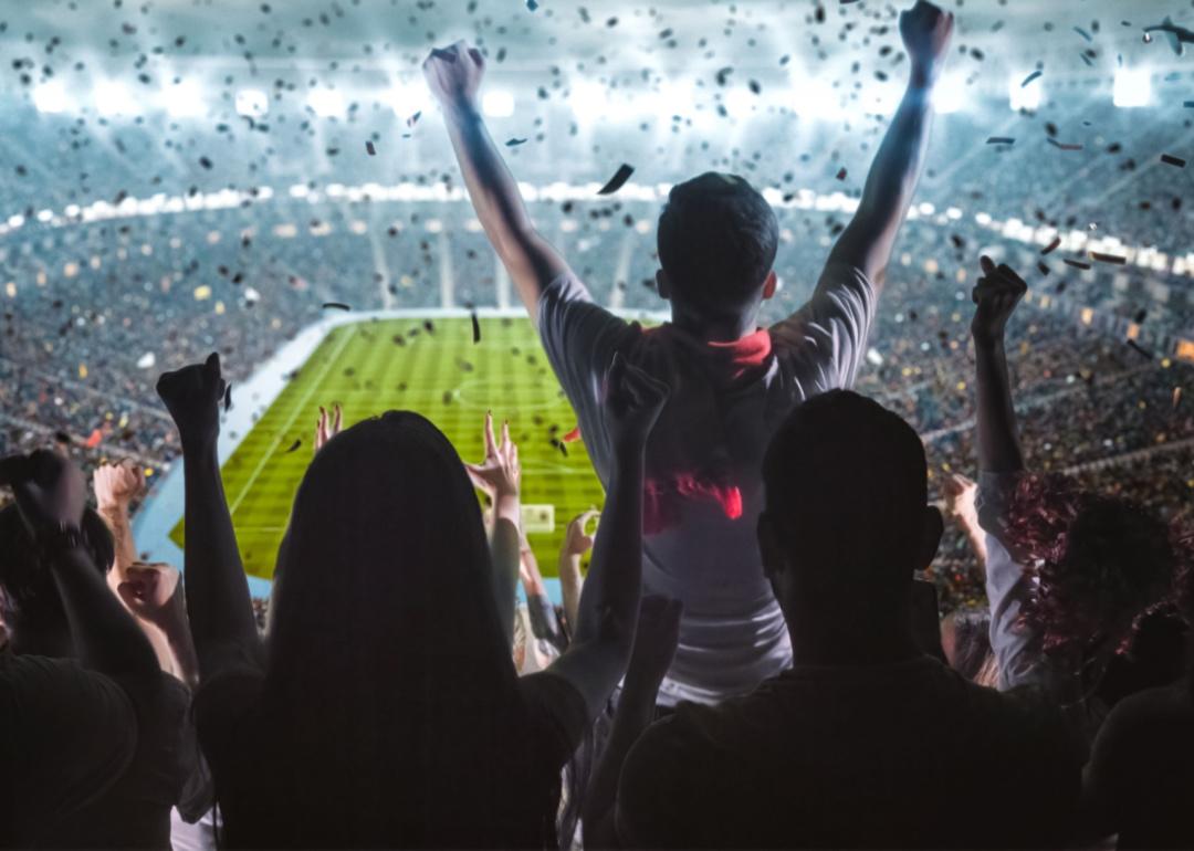 Fans cheering their team on to victory from the stands