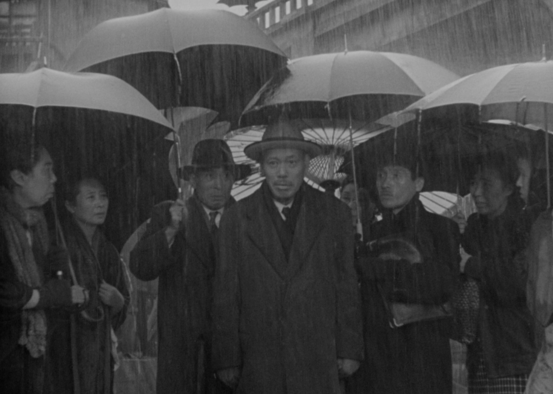 Actors in a scene from Ikiru.