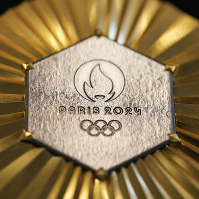 Detail of Paris 2024 Olympics gold medal.