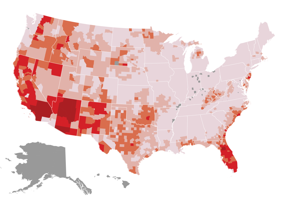 County Map of wildfire risk based on FEMA National Risk Index